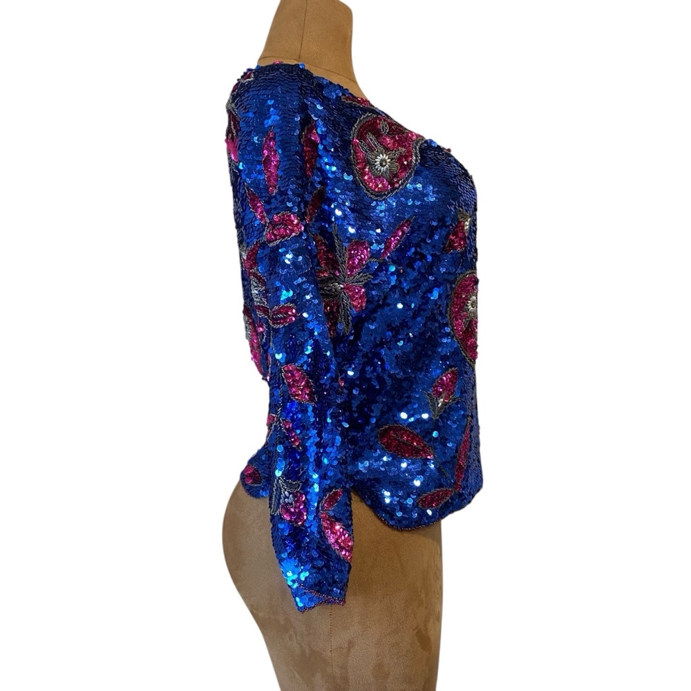 Vtg. Blue and Pink Sequin Blouse - Picture 7 of 12